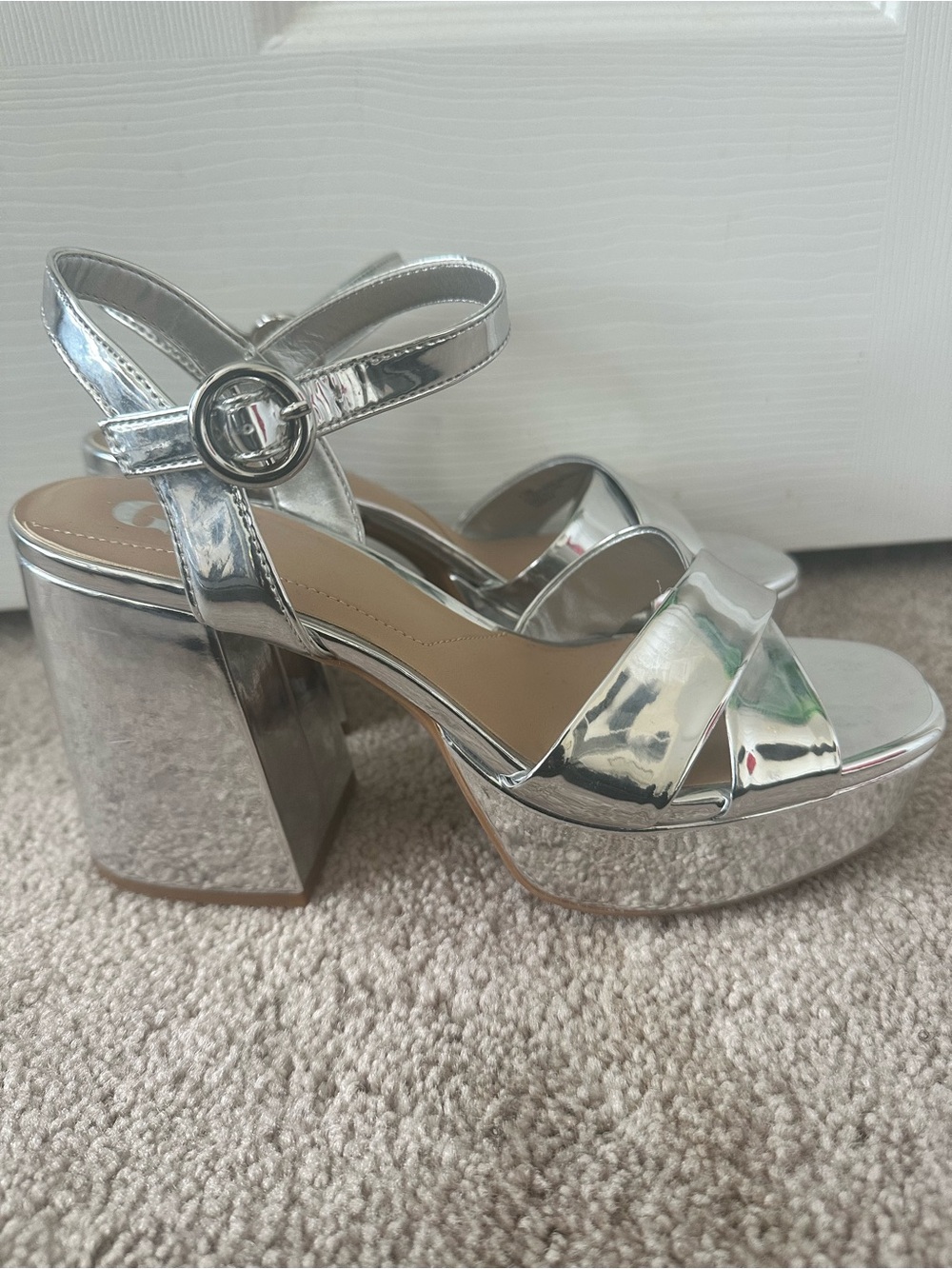 Gianni Bini Silver Metallic Platform Block Heel Sandals